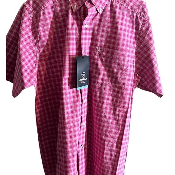 Ariat Men’s Button up pro series stretch magenta/lotus style classic fit SIZE S - Picture 2 of 5